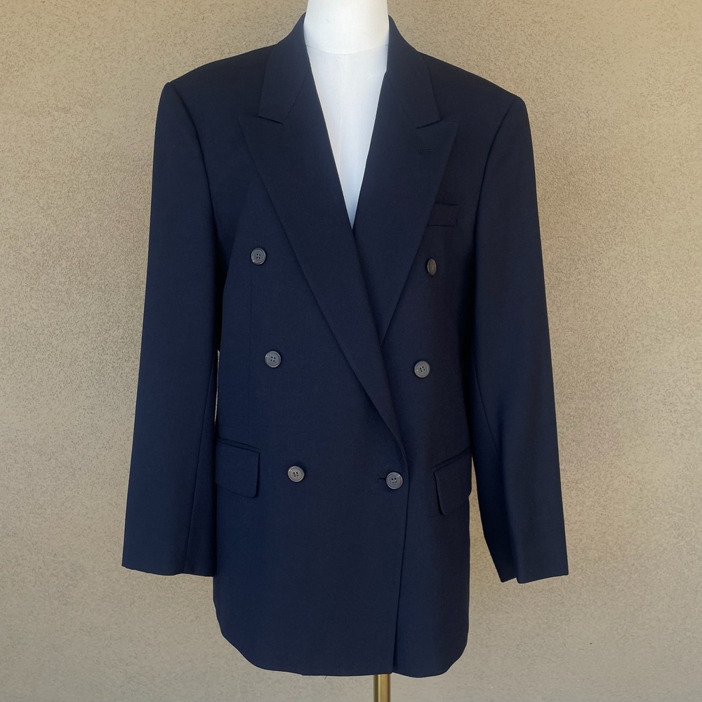 Hunting Horn Classics Men 40R Navy Blue 100% Wool Hand Tailored Blazer Vintage